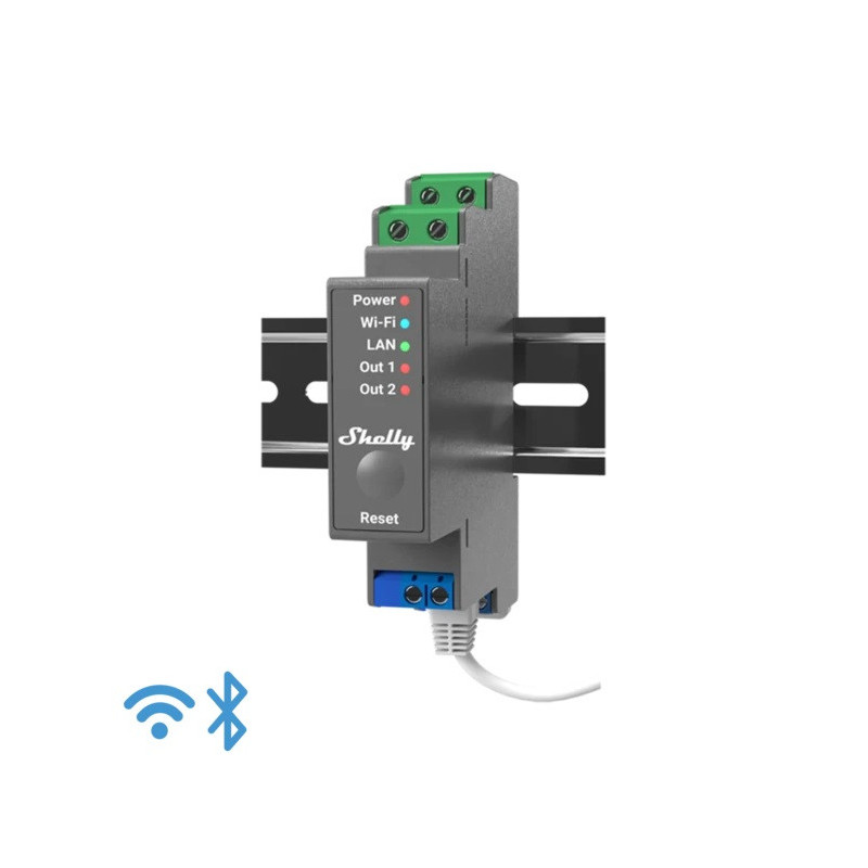 Shelly Pro 2 - Switch 2 CH 16A (Max25A) 110-240V DIN Rail WiFi, LAN, Bluetooth