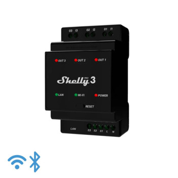 Shelly Pro 3 - Switch 3 CH 16A (Max 48A) 110-240V DIN Rail WiFi, LAN, Bluetooth, Voice
