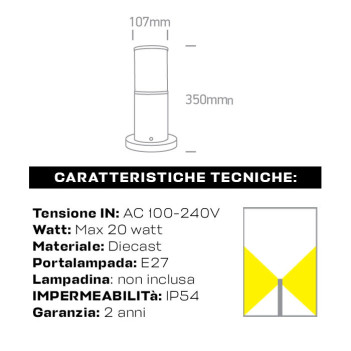 Garden bollard with E27 socket Tube series 35cm 220V IP54 - Gray en