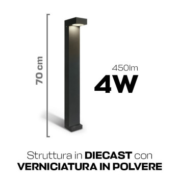 Paletto da giardino 6W 480lm 70cm 230V IP65 Led Bollards - Antracite