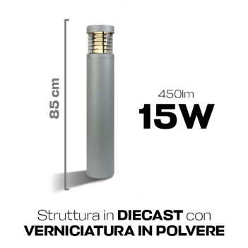 Paletto da giardino 15W 450lm 85cm 230V IP54 Led Bollards 50D - Grigio