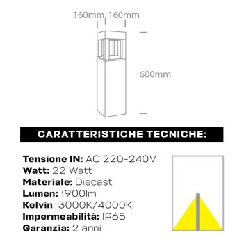 Garden Bollard 22W 1900lm 60cm 230V IP65 Led Bollard - Anthracite