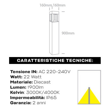 Garden Bollard 22W 1900lm 90cm 230V IP65 Led Bollard - Anthracite