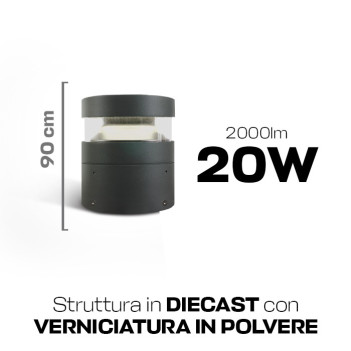 Paletto da giardino 20W 2000lm 20cm 230V IP65 Led Bollard - Antracite