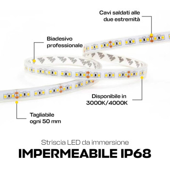 Striscia Led 72W 10000lm 24V IP68 PCB 10mm Bobina da 700 SMD 2835