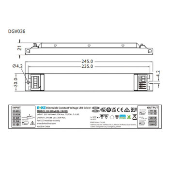 Boke Alimentatore 36W 24V dimmerabile DALI2 / 1-10V / PUSH - DGV036-24V0D
