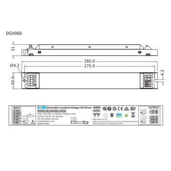 Boke Alimentatore 60W 24V dimmerabile DALI2 / 1-10V / PUSH - DGV060-24V0D