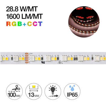 Striscia Led RGB+CCT 144W 24V IP65-TR PCB 13mm Multicolore e Dual White