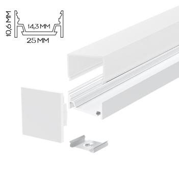 Profilo in Alluminio 2510-Q per Striscia Led - Bianco 2mt - Kit Completo