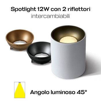 Faretto Led da Soffitto Spotlight VUOT 12W 960lm 45D IP20 230V Bianco H100mm
