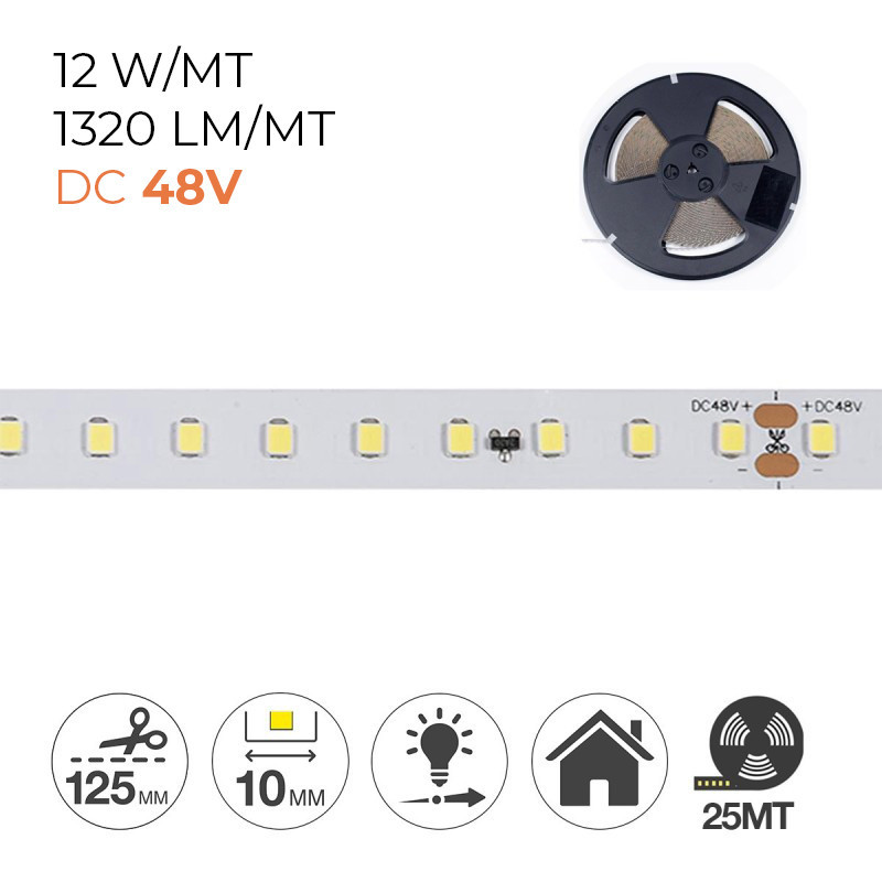 Striscia Led Extra Long 25mt 112led/mt 12W/mt SMD 2835 48V Striscia Led Extra Long 25mt 112led/mt 12W/mt SMD 2835 48V