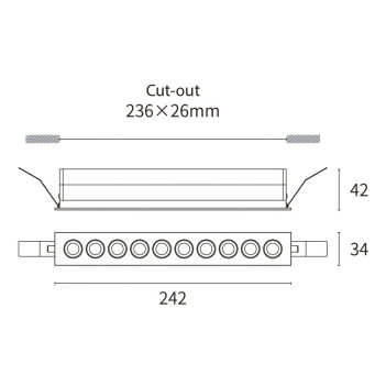 Faretto Led da Incasso STARLINK LINEAR 10x2W 1745lm CRI90 36D IP20 230V Bianco Foro 236x26mm