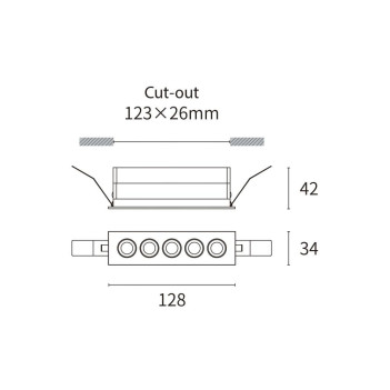 Recessed Spotlight Led STARLINK LINEAR 5x2W 817lm CRI90 36D IP20 230V White Hole 123x26mm