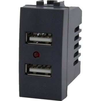 Dual USB 2A 5V black socket compatible with Bticino Living Light