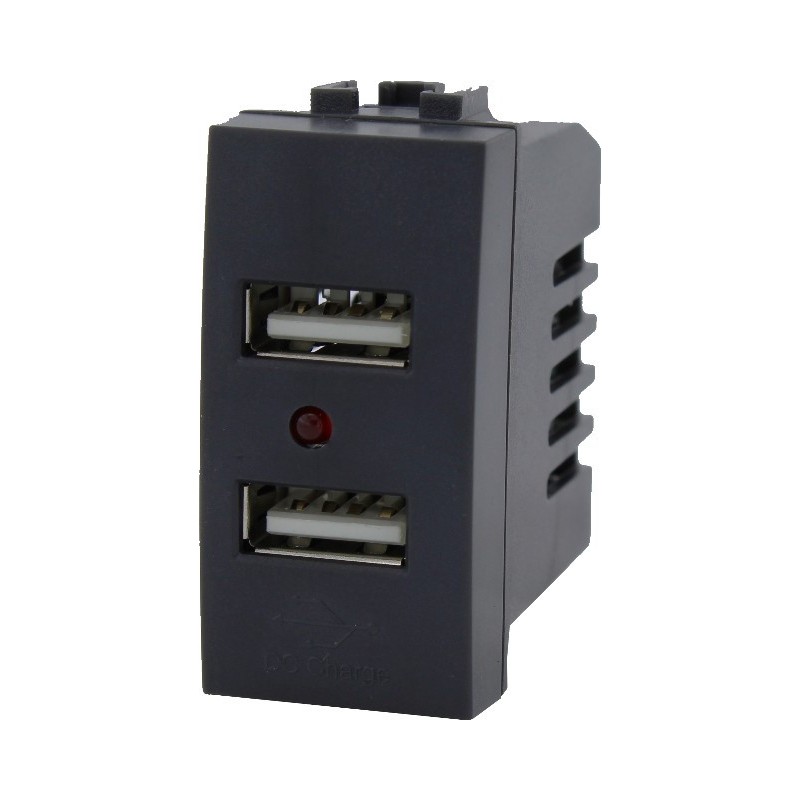Dual USB 2A 5V black socket compatible with Bticino Living Light