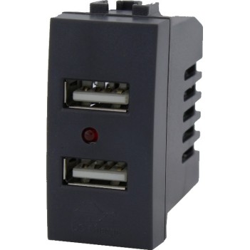 PRESA CON 2X PORTA USB 5V 1A AC/DC DA 1 MODULO NERO - SERIE LUTE en