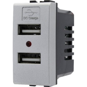 Presa con 2X Porta USB 5C 1A AC/DC da 1 Modulo Silver Tech -