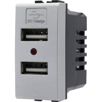 PRESA CON 2X PORTA USB 5V 1A AC/DC DA 1 MODULO SILVER TECH - SERIE LUTE en