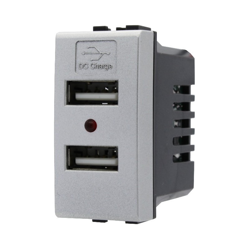 Presa con 2X Porta USB 5C 1A AC/DC da 1 Modulo Silver Tech Presa con 2X Porta USB 5C 1A AC/DC da 1 Modulo Silver Tech
