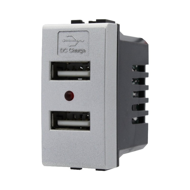 PRESA CON 2X PORTA USB 5V 1A AC/DC DA 1 MODULO SILVER TECH -