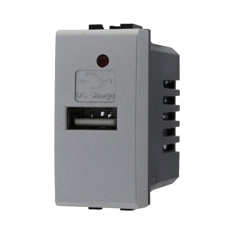 Presa con Porta USB 5V 1A AC/DC da 1 Modulo Silver Tech - Presa con Porta USB 5V 1A AC/DC da 1 Modulo Silver Tech -