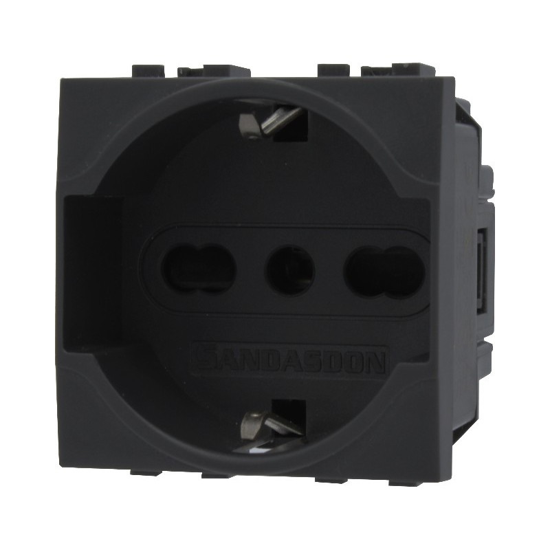 PRESA SCHUKO 2 MODULI 2 POLI E TERRA 16A NERO - SERIE LUTE en PRESA SCHUKO 2 MODULI 2 POLI E TERRA 16A NERO - SERIE LUTE en
