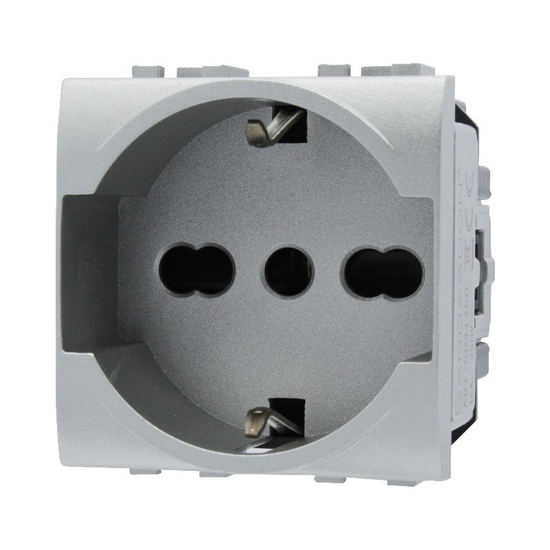 Presa Schuko 2 Moduli 2 Poli e Terra 16A Silver Tech - Presa Schuko 2 Moduli 2 Poli e Terra 16A Silver Tech -