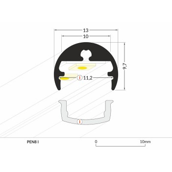 PEN8 Exhibition Aluminum Profile for Led Strip - Anodized 2mt - Basic Kit