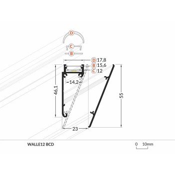 Wall-mounted Aluminum Profile WALLE12 for Led Strip - White 2mt - Complete Kit