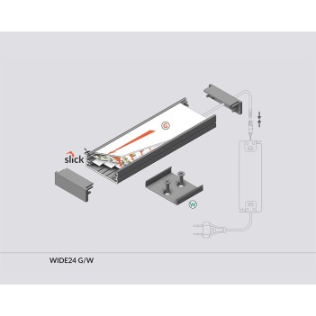 WIDE24 Aluminum Profile for Led Strip - White 2mt - Complete Kit