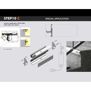 Profilo in Alluminio per Scale STEP10 per Striscia Led -