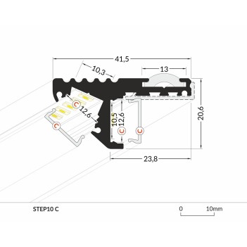 Profilo in Alluminio per Scale STEP10 per Striscia Led -