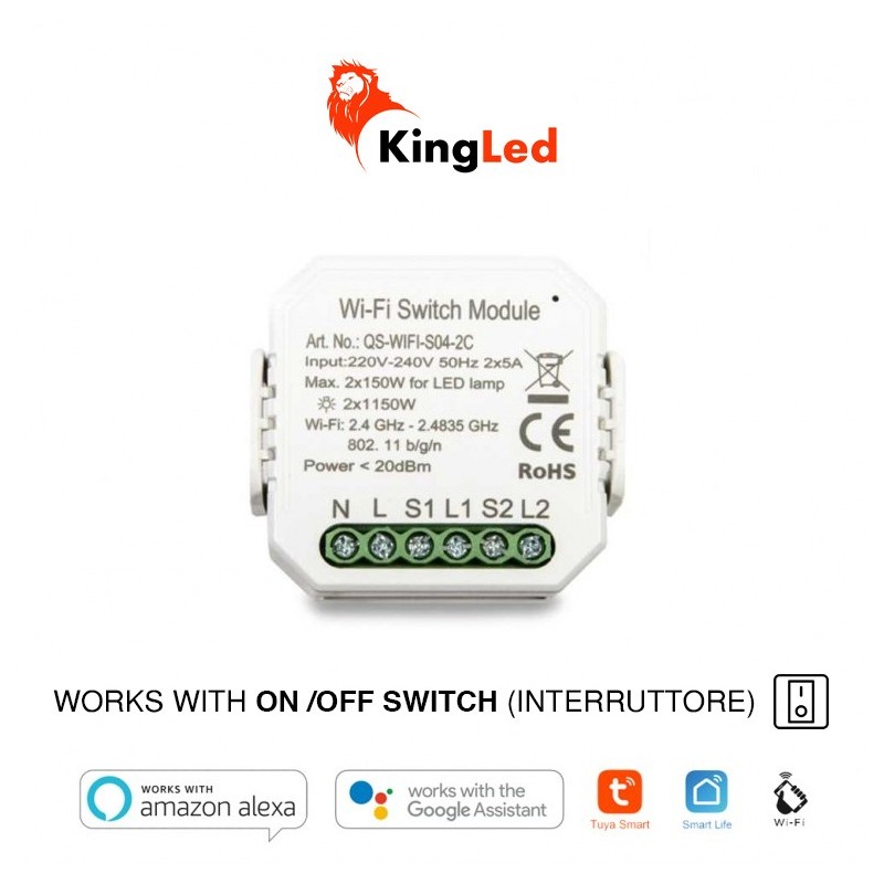 KiWi - Dual Switch WiFi – Interruttore On / Off per 2 Dispositivi 230V –  Smart