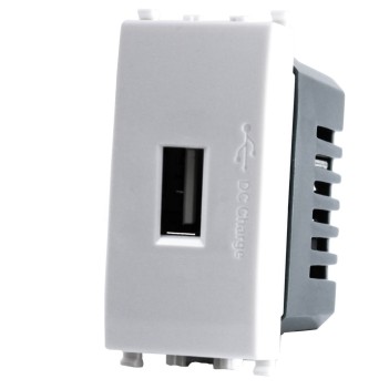 Single USB Socket 1 Module T2 White / Black / Silver Compatible Vimar Plana