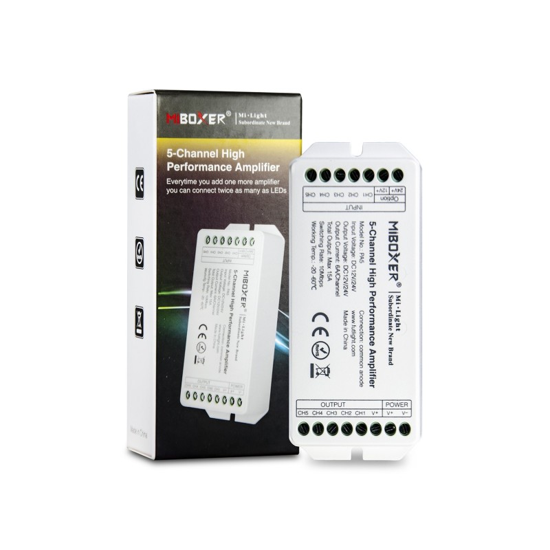 MiBoxer Mi-Light - Amplificatore 5CH 1224V 15A PA5 - Amplificatore di Segnale e di Tensione MiBoxer Mi-Light - Amplificatore 5CH 1224V 15A PA5 - Amplificatore di Segnale e di Tensione