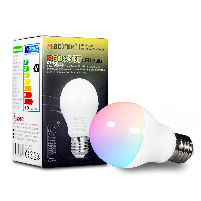 Mi-Light 6WE27 RGB+CCT LED Light Bulb 2.4GHz RF Remote