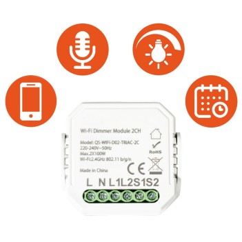 KiWi DM2 Modulo Dimmer Pulsante Smart WiFi 2 CH AC 230V -