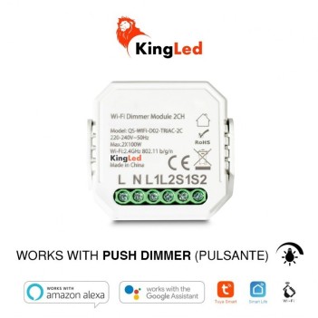 Modulo Dimmer Pulsante Smart WiFi 2 CH AC 230V - Compatibile con Alexa, Google e Smartphone