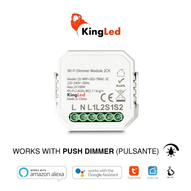 KiWi DM2 Modulo Dimmer Pulsante Smart WiFi 2 CH AC 230V -