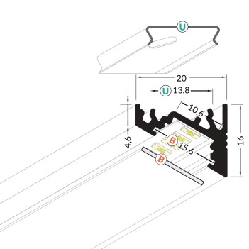 CORNER10 Angular Aluminum Profile for Led Strip - Black 2mt - Complete Kit