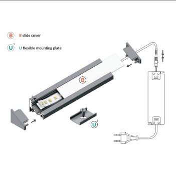 Profilo in Alluminio Angolare CORNER10 per Striscia Led - Nero 2mt - Kit Completo