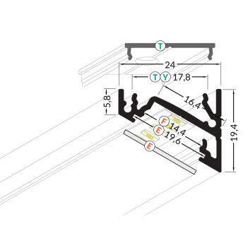 CORNER14 Angular Aluminum Profile for Led Strip - Black 2mt - Complete Kit