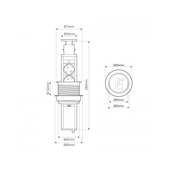 Presa da Incasso LIFT BOX 3x Schuko - Nero su KingLed