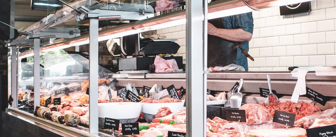 meat counter illuminated by LED strip